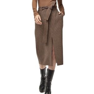 Aritzia Wilfred Tie-Front Skirt Brown Plaid Pencil Midi Skirt